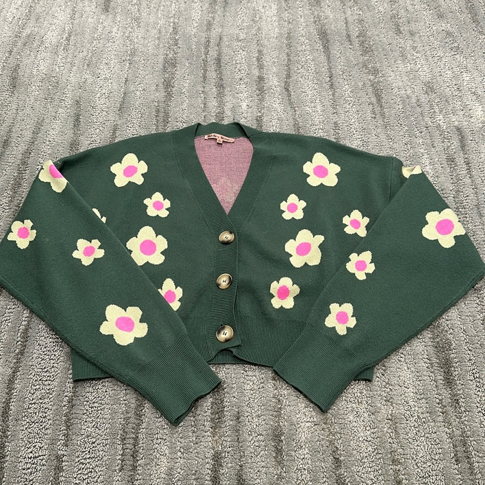 Green floral cardigan
